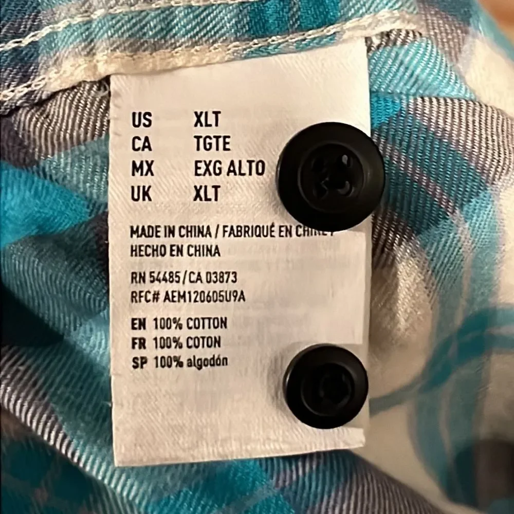 American Eagle Outfitters Seriously Soft Blue and Grey Plaid Cotton Flannel